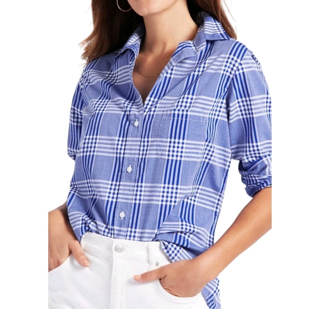 GRAYSON The Hero Button Up Washed Plaid Shirt Blue